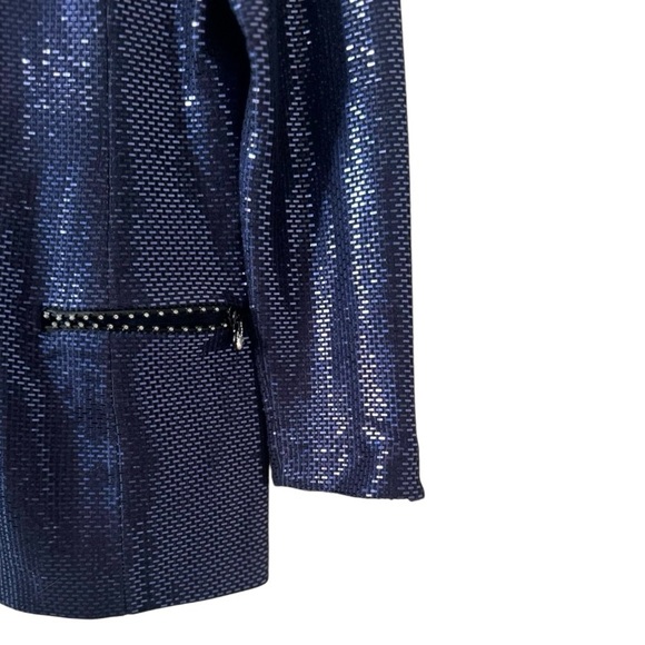 St. John Couture Dark Blue Paillette and Crystal 3/4 Sleeve Knit Jacket Size 2 - Picture 4 of 11